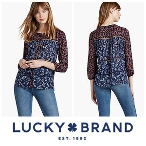 LUCKY BRAND Mix Floral Peasant Top